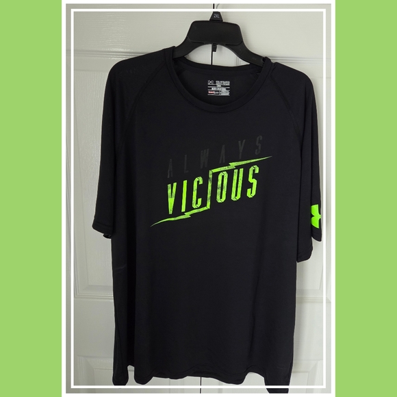 Under Armour Other - UNDER ARMOUR Always Vicious Workout Running Shirt Loose Fit Black Neon Green 2XL